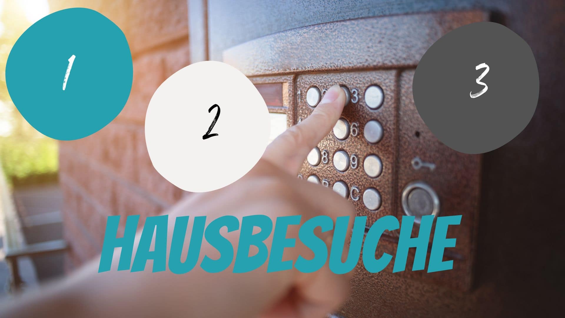 Klingel mit Text Hausbesuche und Button 1, 2 und 3